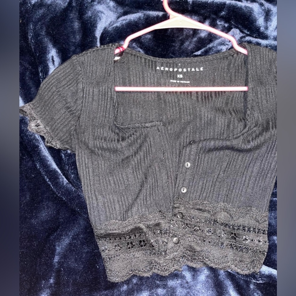XS aeropostale button up crop top with mesh bottom